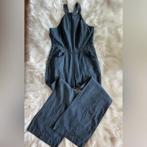 Hayden LA Halter Neck Wide Leg Chambray Jumpsuit - L Boho Retro‎ 70s 100% Cotton